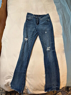 Express Skyscraper Mid Rise Jeans Distressed Skinny Jeans Blue